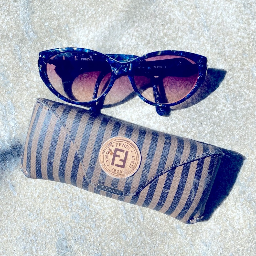 Vintage Authentic FENDI Sapphire + Gold Sunglasses Rare Frames